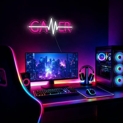 Letrero neón LED latido corazón rosa