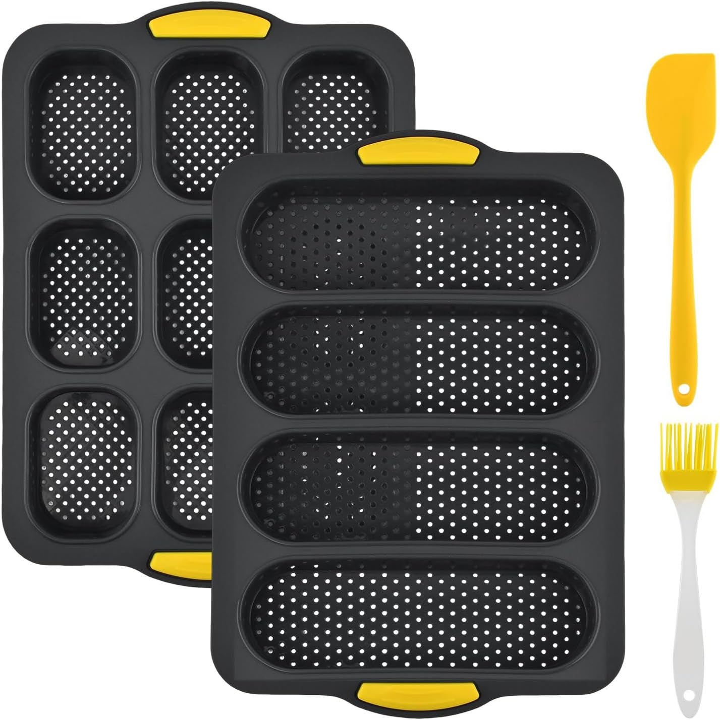 Juego moldes silicona para hornear pan baguette hamburguesa 4/9 tazas bandeja antiadherente con cepillo raspador