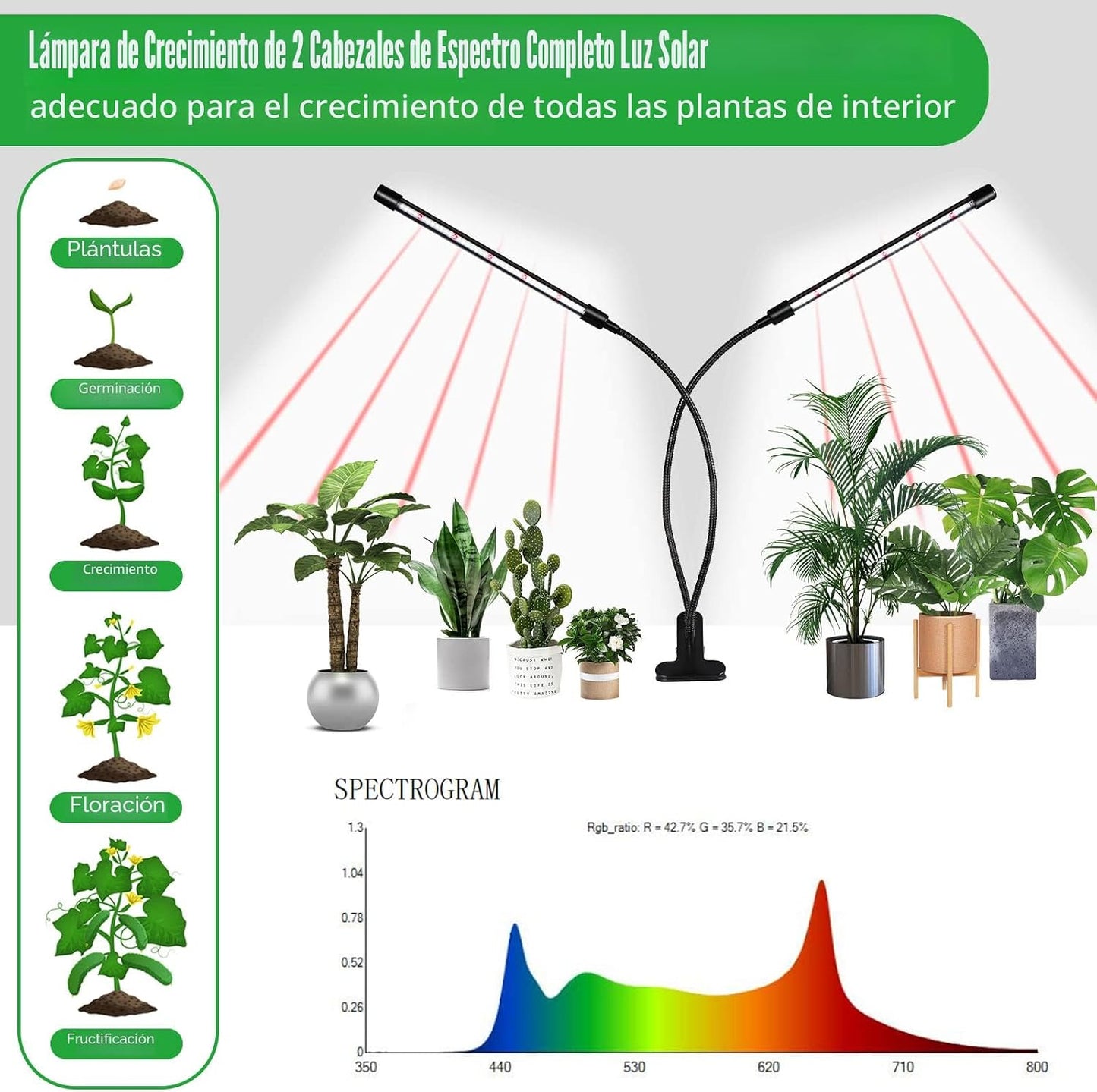 Lámpara LED cultivo plantas interior 84 LED cuello ganso flexible