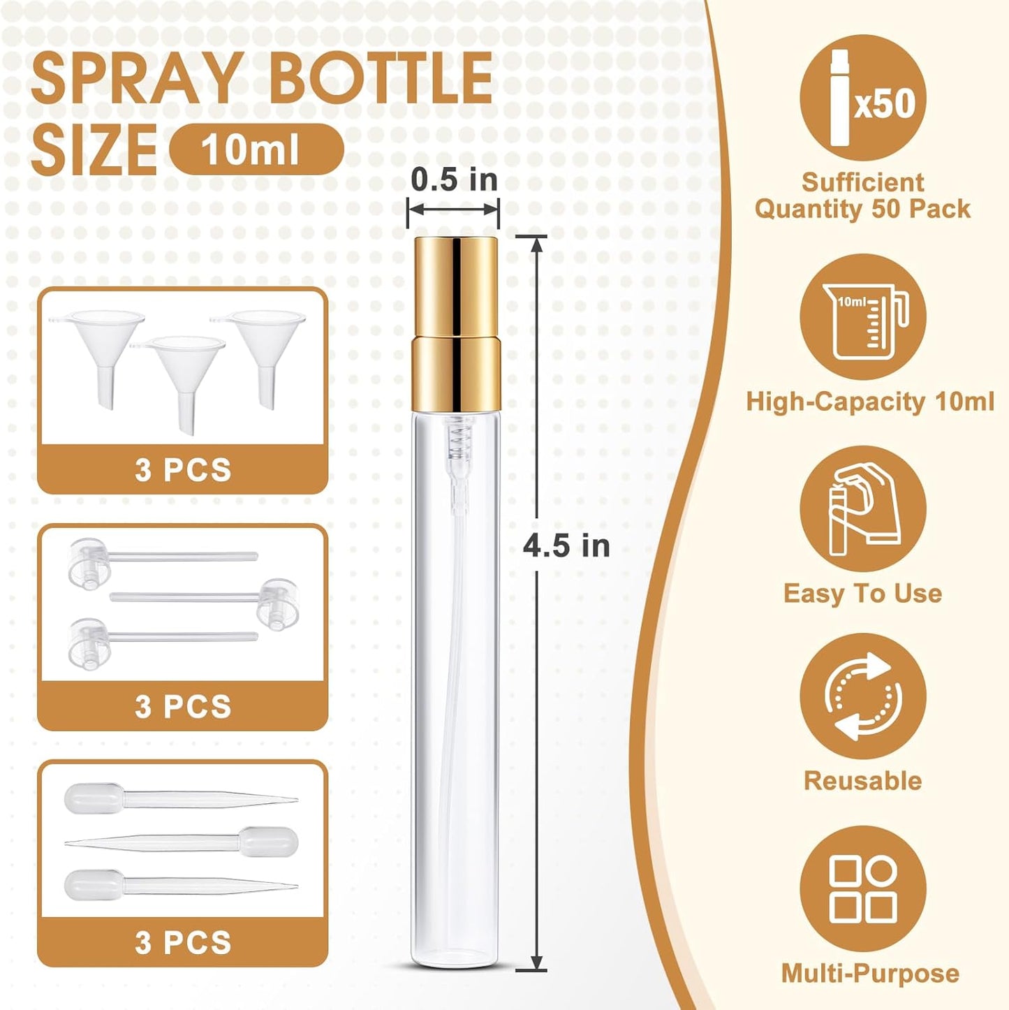 Botella spray vidrio 50uds 0.3oz recargable viaje