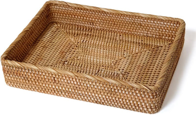 Bandeja de mimbre rectangular para baño y sala de estar XL