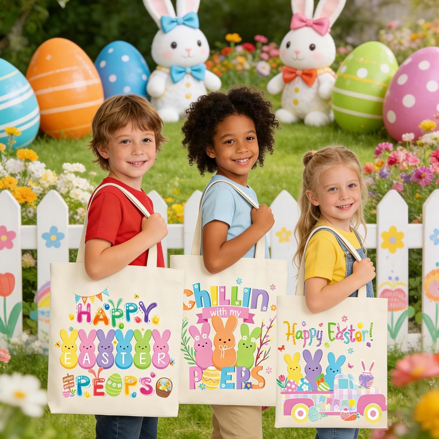Bolsa de mano Happy Easter con asas cestas grandes de dulces reutilizables