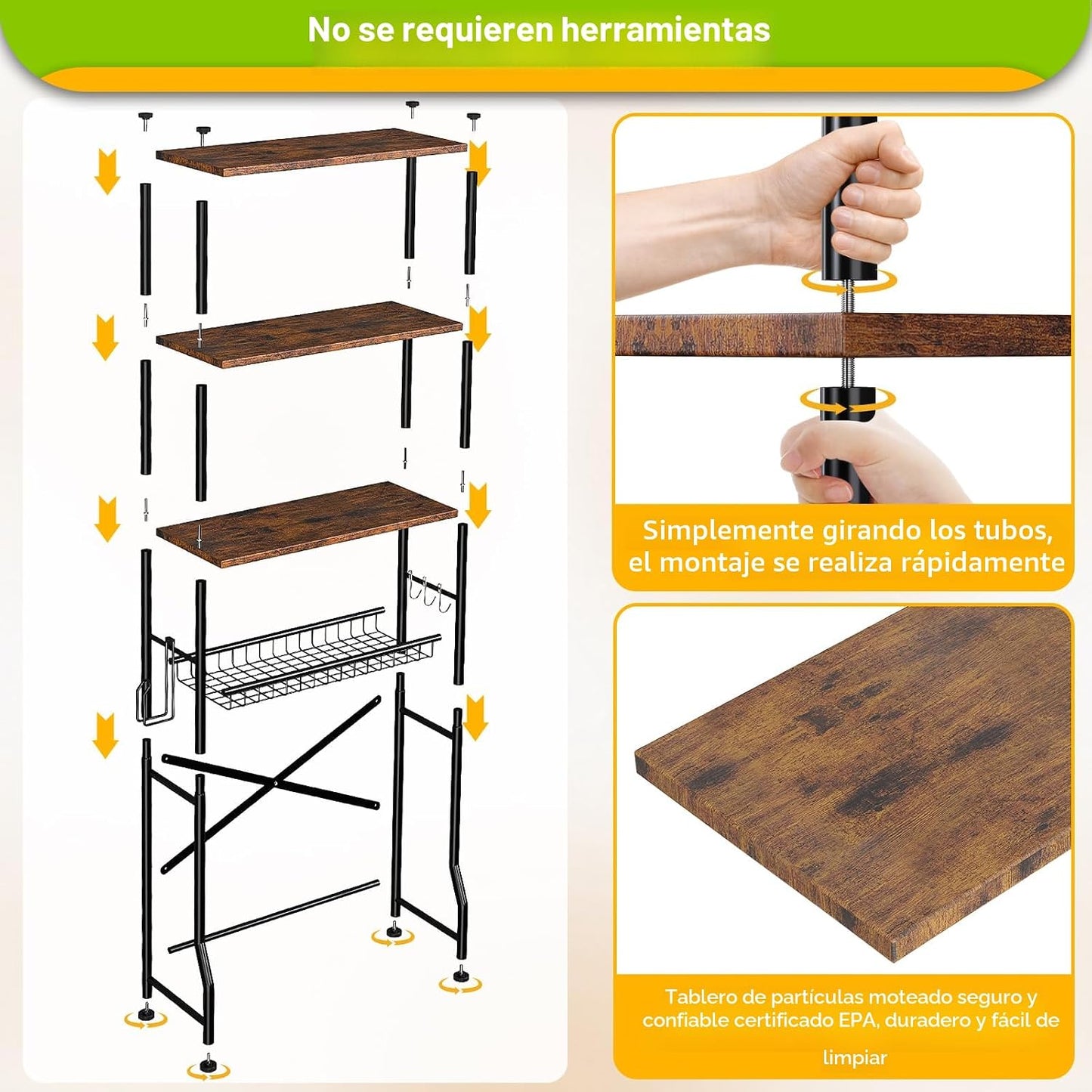Estante baño 4 niveles sobre inodoro impermeable marrón