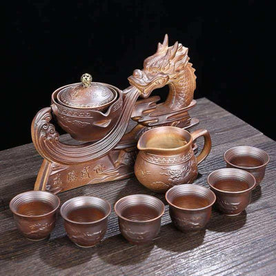 Juego té Gongfu Cerámica Infusor 6 Tazas Diseño Dragón