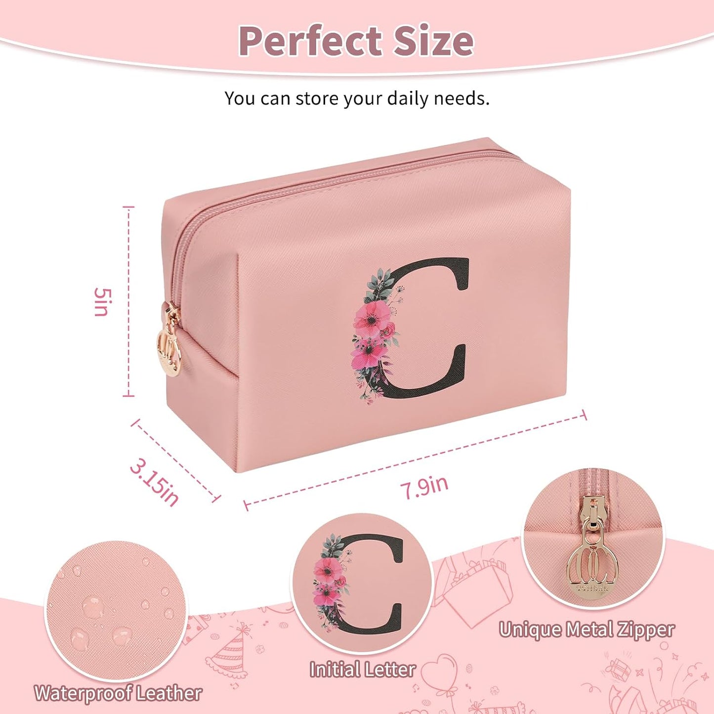 Bolsa maquillaje viaje con inicial para mujer y niña