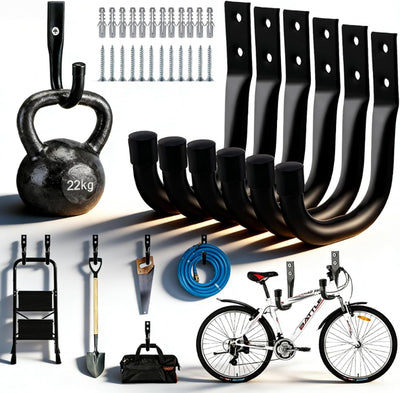 6 Ganchos Metal Pared Capacidad 50lb para Bicicletas y Herramientas