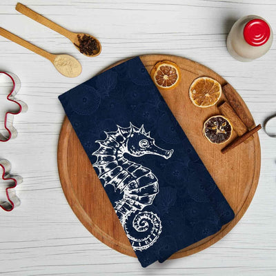 Juego de 2 toallas de cocina con caballito de mar náutico