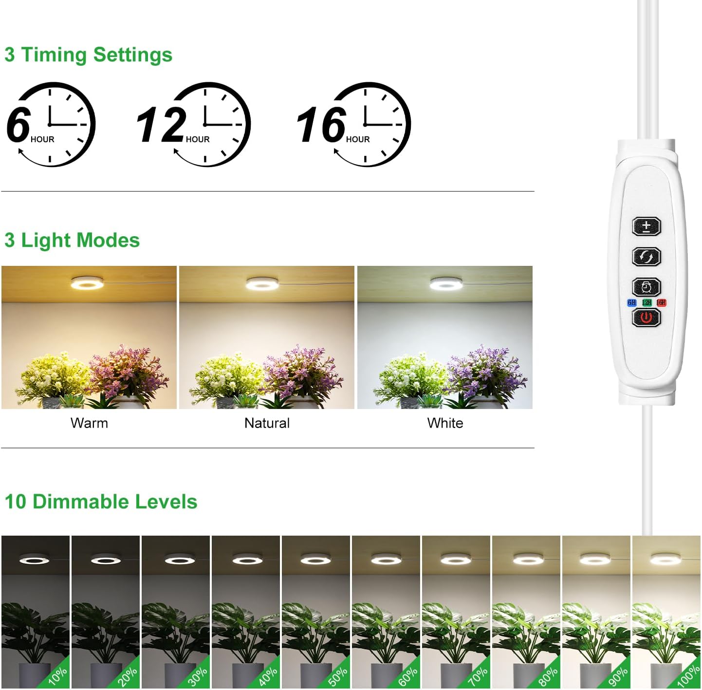 Luz de cultivo techo 3.54pulg espectro completo 10 niveles brillo
