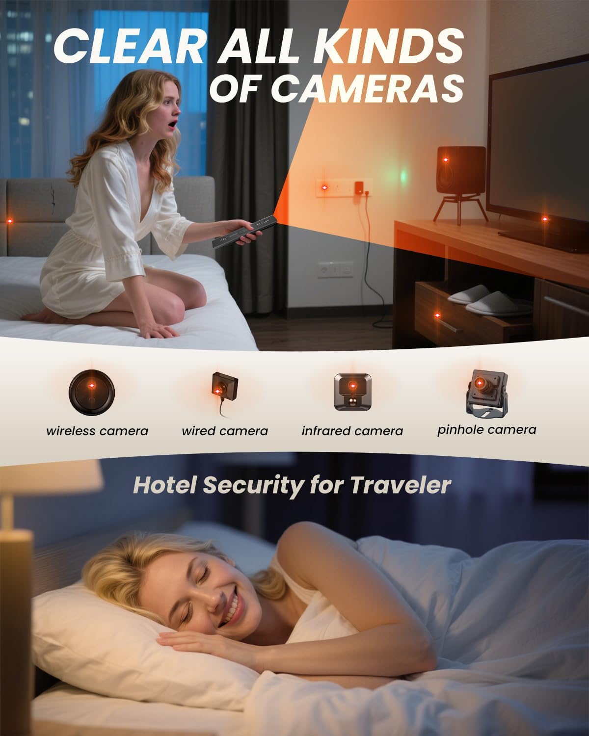 Detector de cámaras y GPS 6 modos para hotel viaje automóvil negro