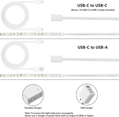 Tira luces LED USB C 12V 16.4pies iluminación cocina TV caravana