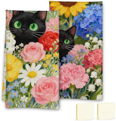 Juego de 2 toallas de cocina con patrón de animales gato multicolor