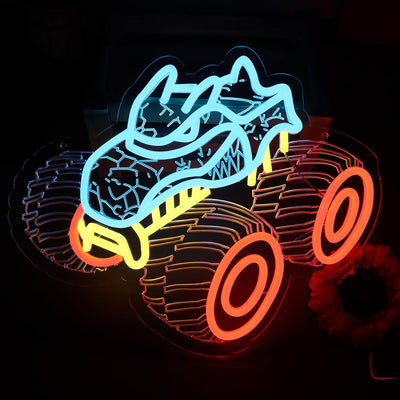 Letrero neón LED azul camión monstruo para habitación niños
