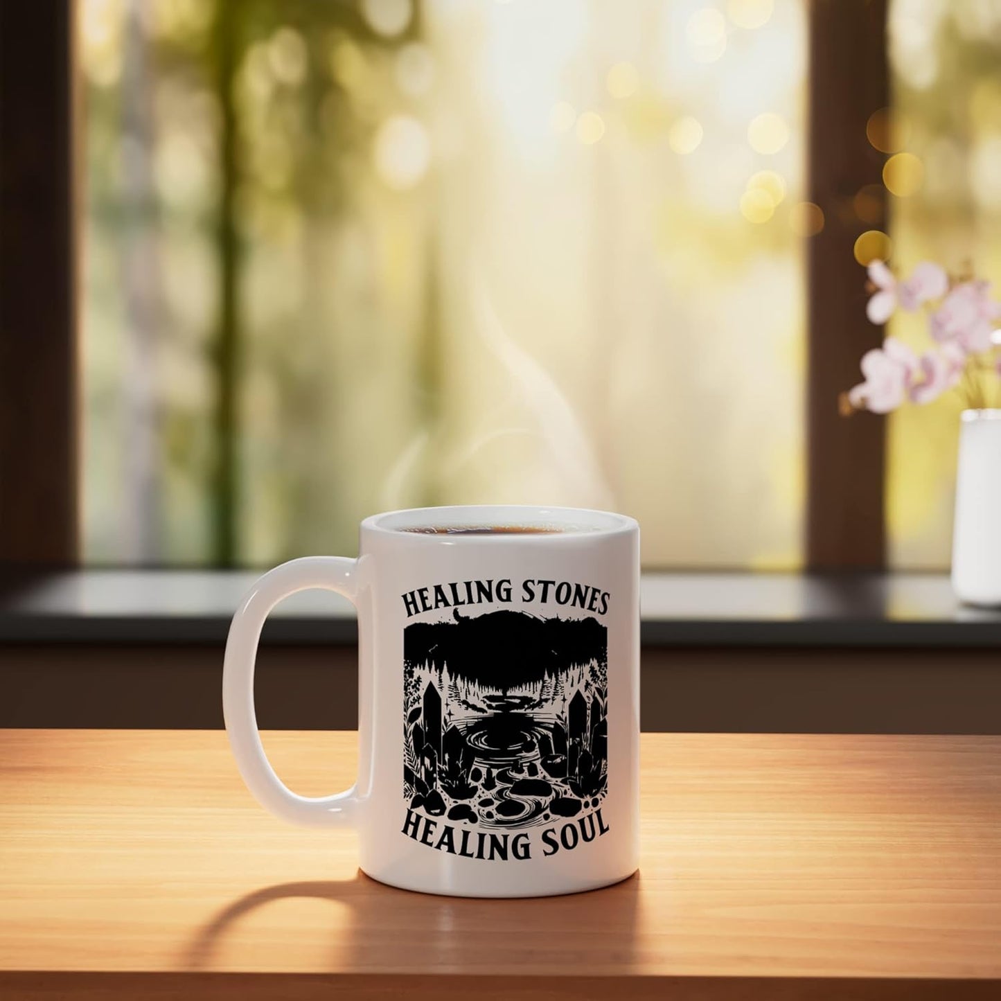 Taza Cerámica Cristal para Meditación Blanca