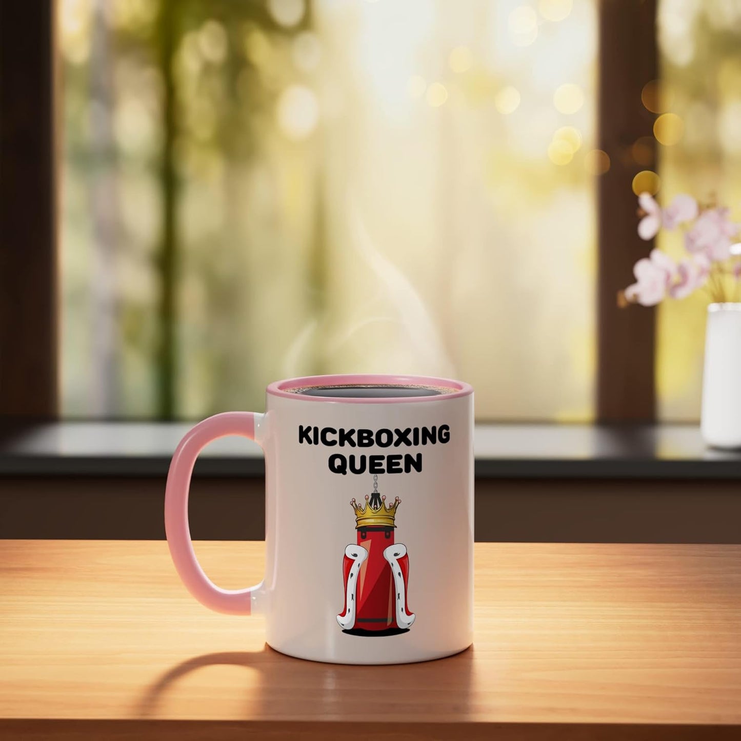 Taza Cerámica Kickboxing para Mujer Rosa/Blanco