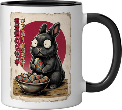 Taza cerámica vintage conejo pascua negro blanco