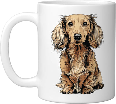 Taza cerámica para perro dachshund pelaje largo color blanco