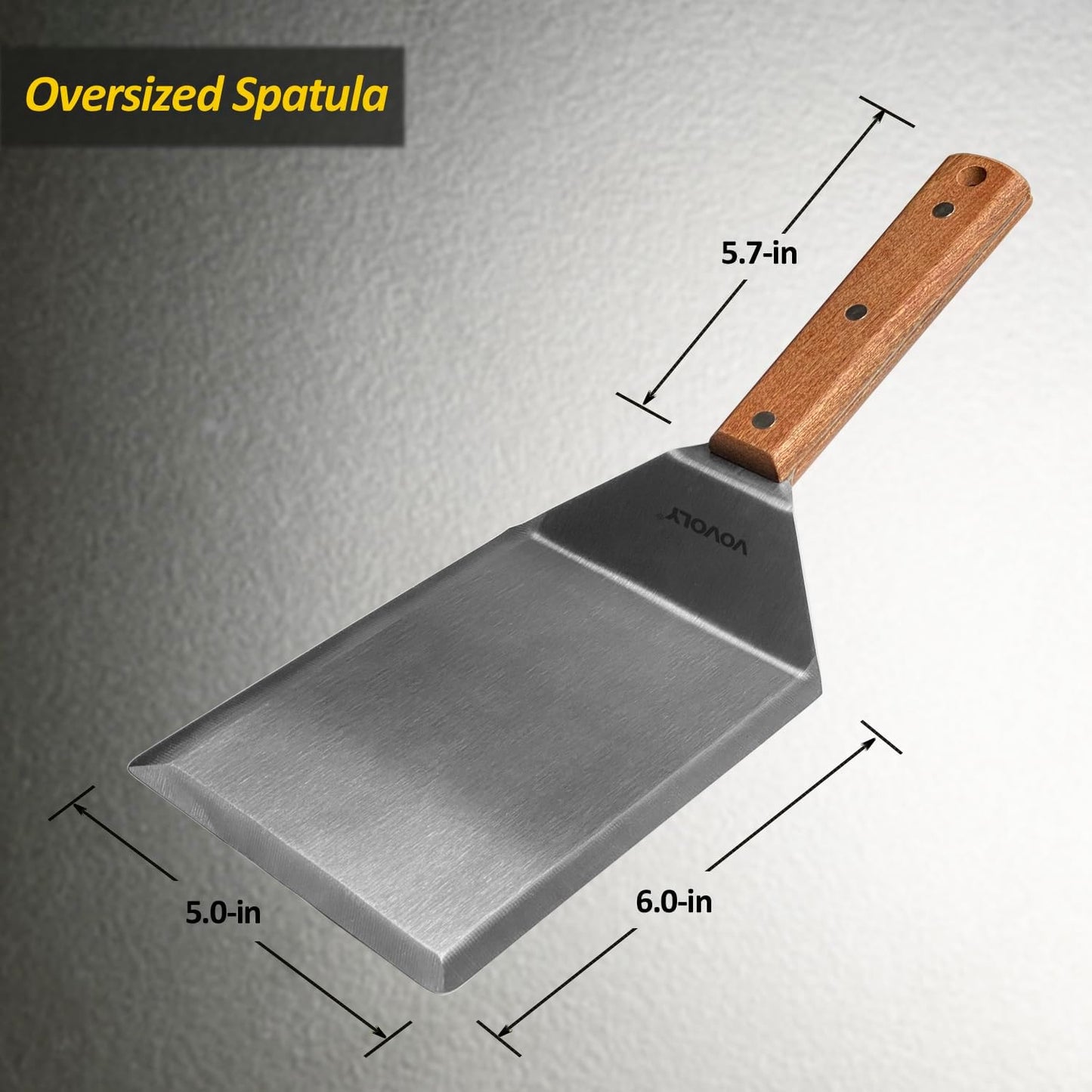 Espátula metal ancha mango madera para sartenes