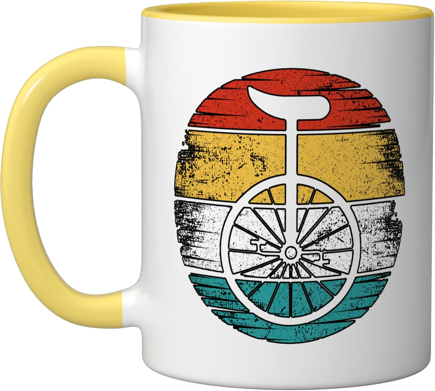 Taza cerámica bicicleta retro unicycle rueda amarilla/blanca