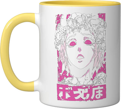 Taza Cerámica Estilo Horror Alt Goths Grunge Amarillo Blanco