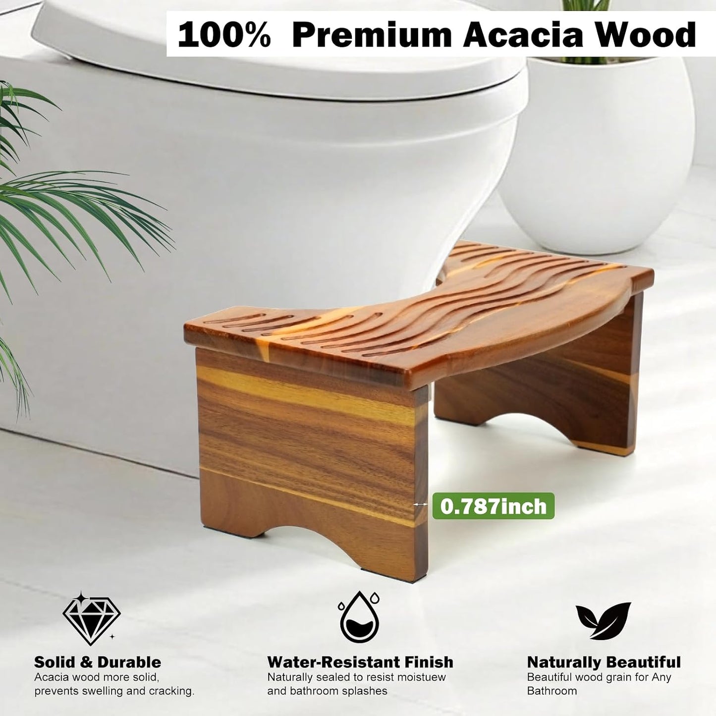 Taburete inodoro plegable madera acacia 7pulg adultos