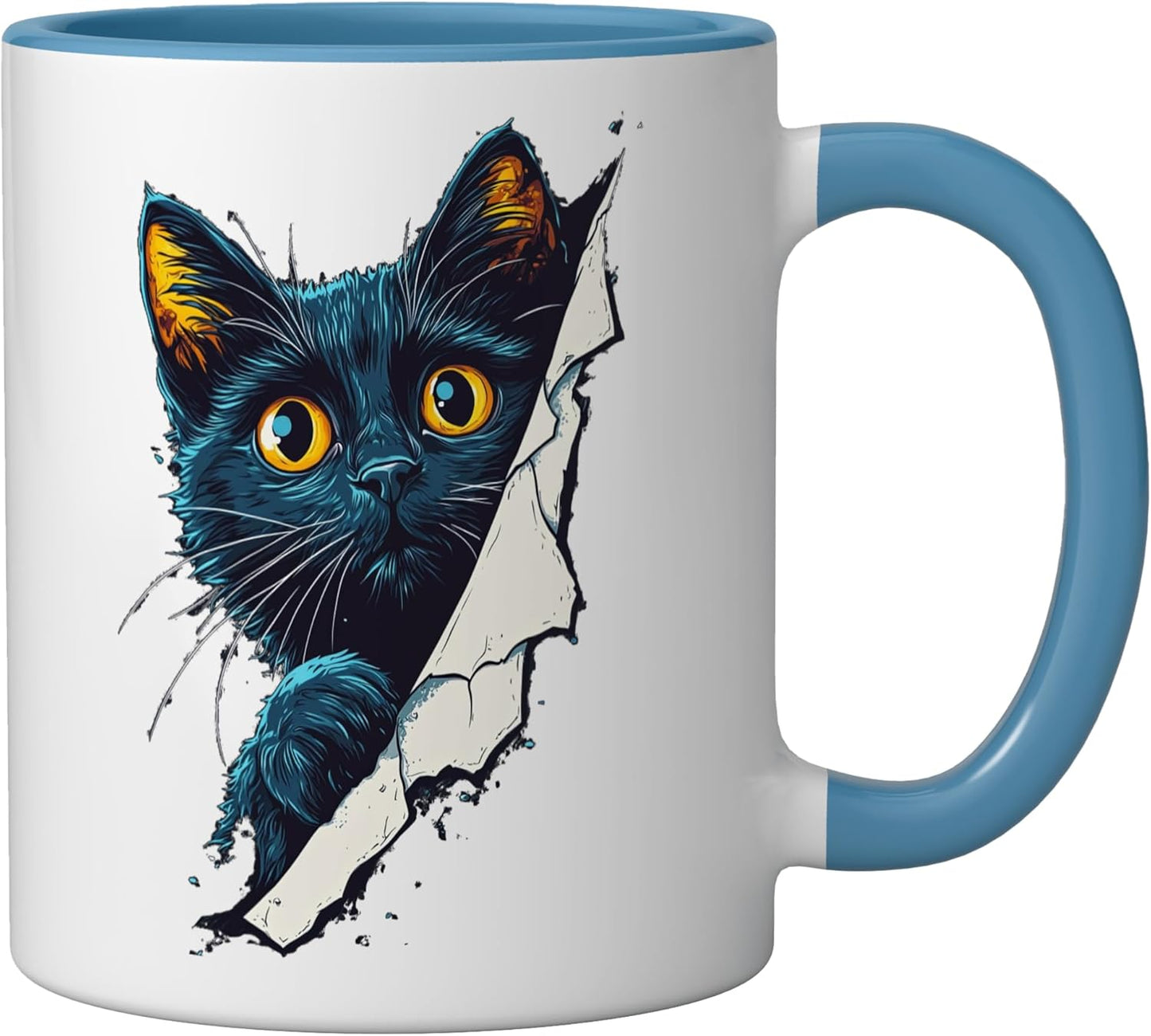 Taza Cerámica Gato Mirando Perro Tornasol Azul/Blanco