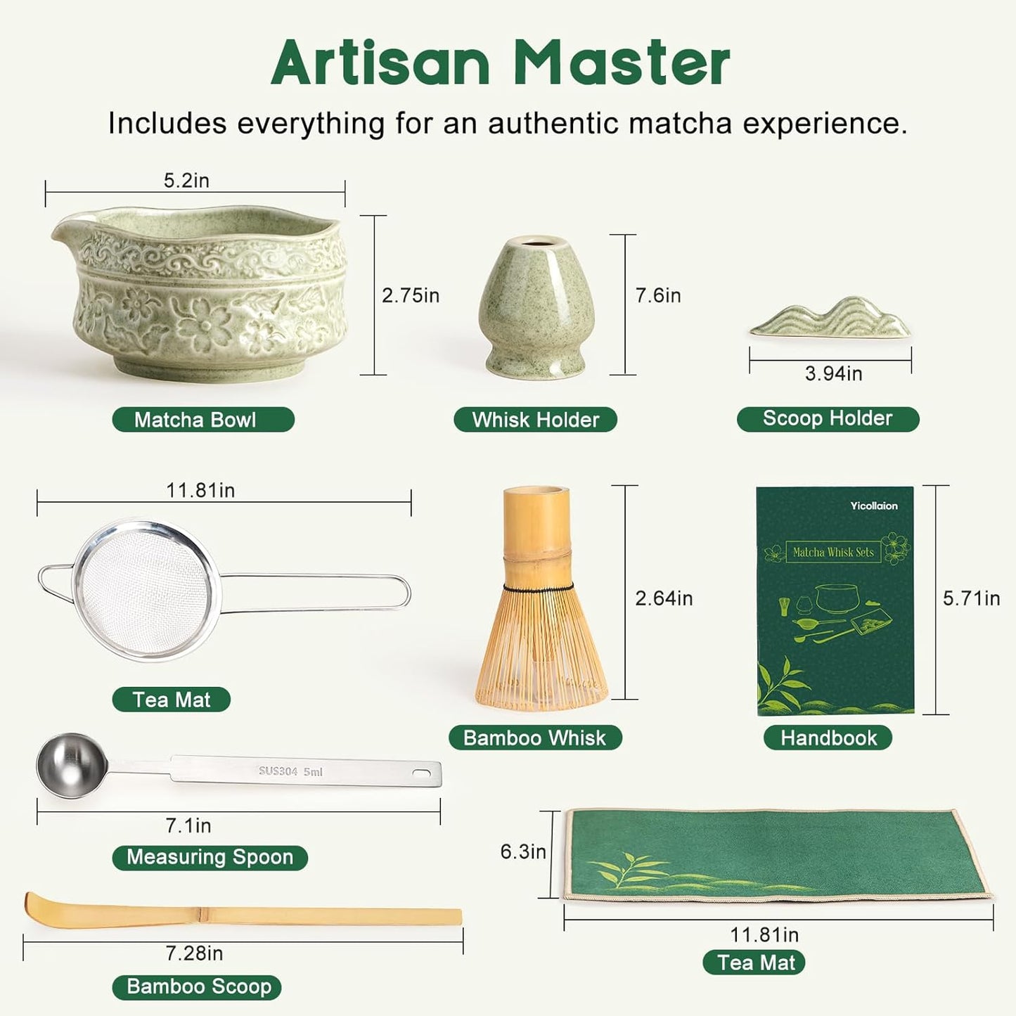 Set 9 Pzas Batidor Matcha Cerámica Bambú Soporte Tamiz