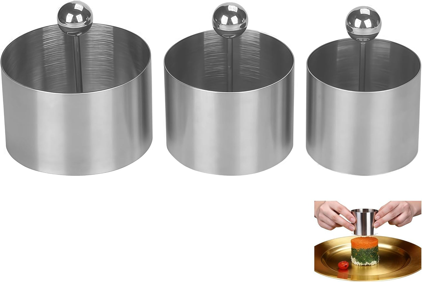 Juego de 3 anillos de acero inoxidable para tartas y pasteles