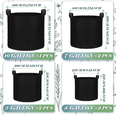 7 Pzas Bolsas Cultivo Plantas 10-3 Galones con Asas