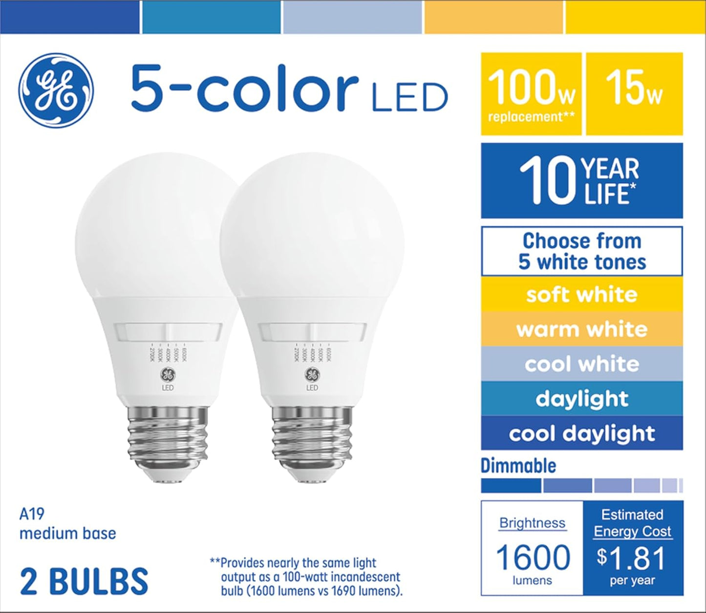 Bombillas LED A19 100W paquete 2
