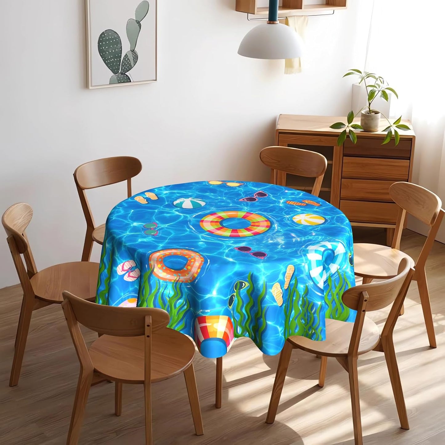 Mantel playa redondo 60pulg azul para cocina comedor