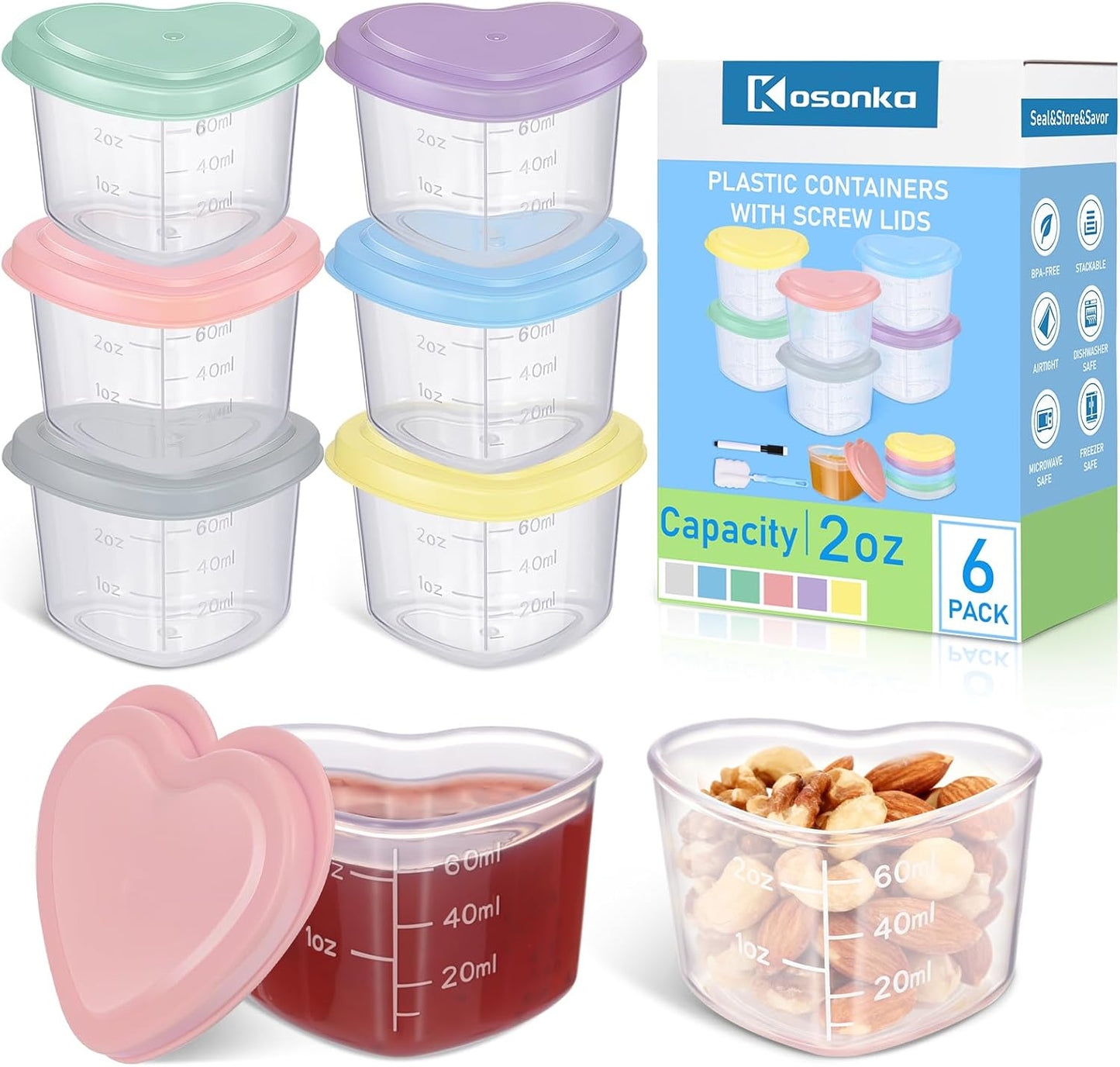 Recipientes de aderezo en forma de corazón con tapa para caja Bento
