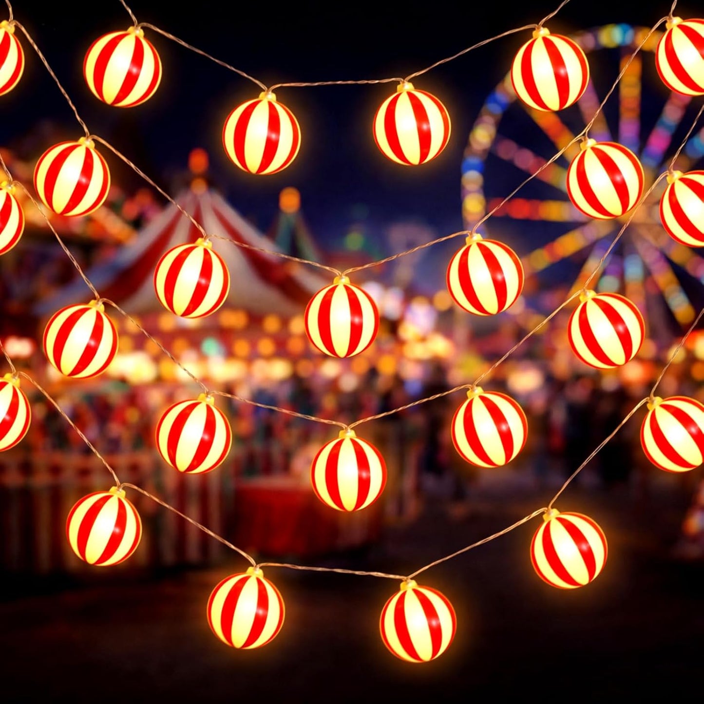 Decoración circo 30ft luces LED rojas y blancas con pilas