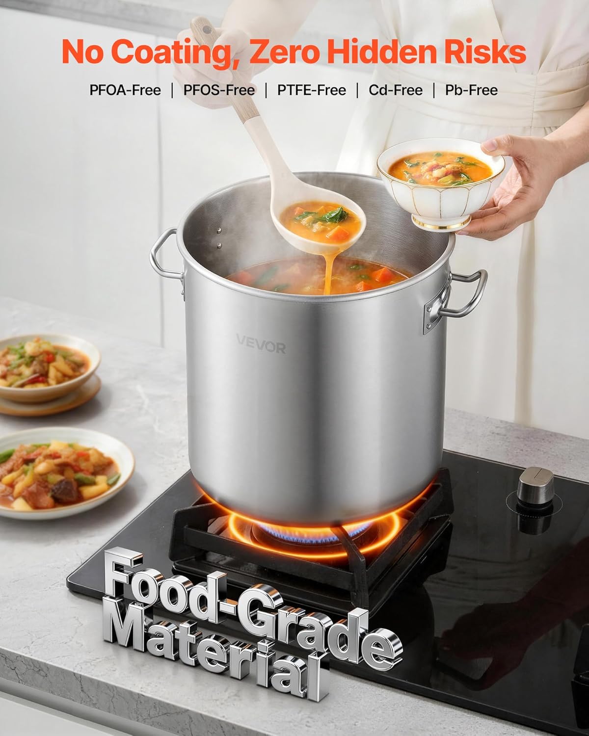 Olla acero inox 21qt con tapa vidrio comp gas inducción