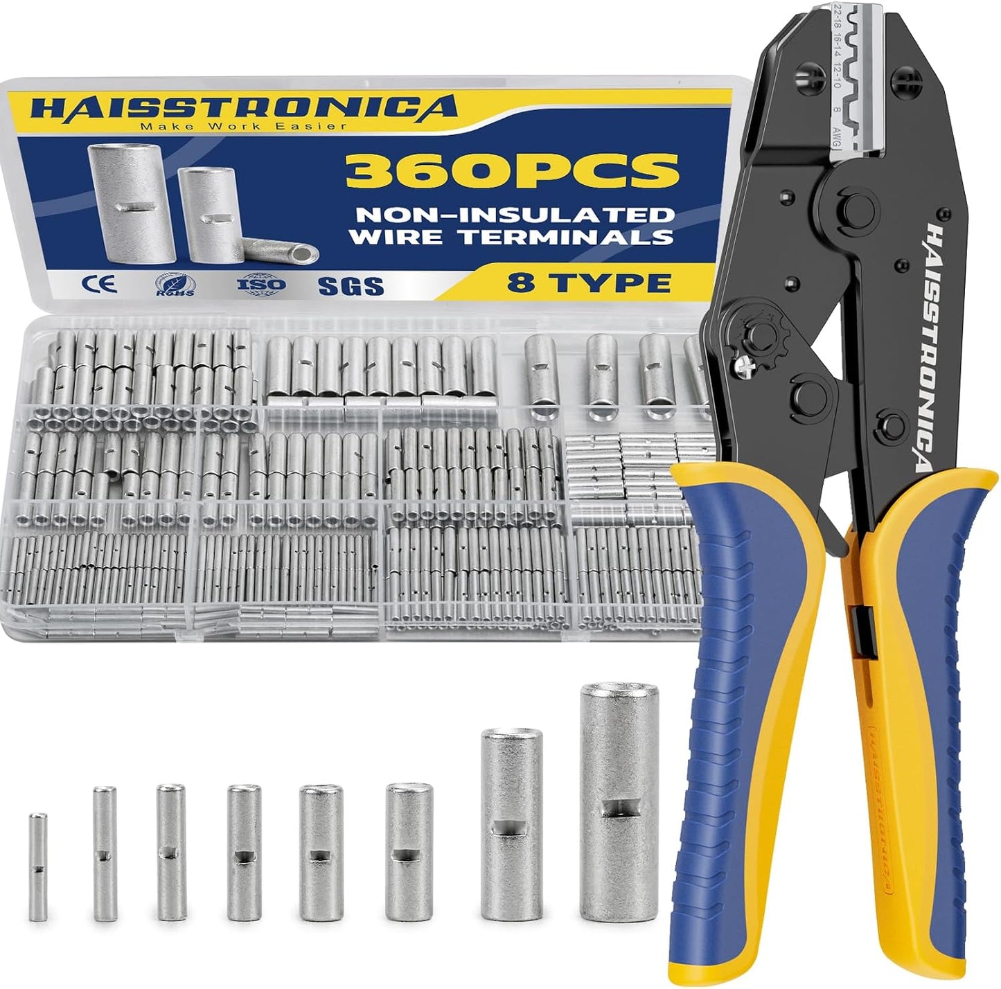 Kit herramientas prensado 360 pzas AWG 26-6 sin aislamiento