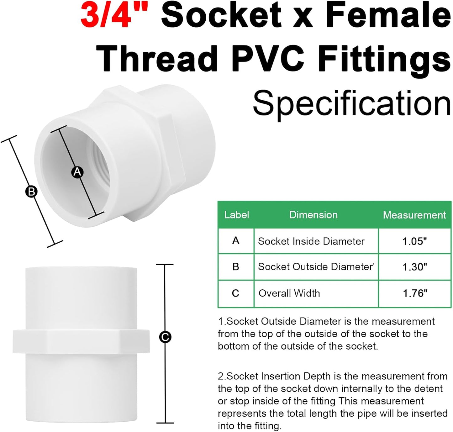 10 Conectores PVC Sch40 3/4pulg Enchufe x Rosca Hembra