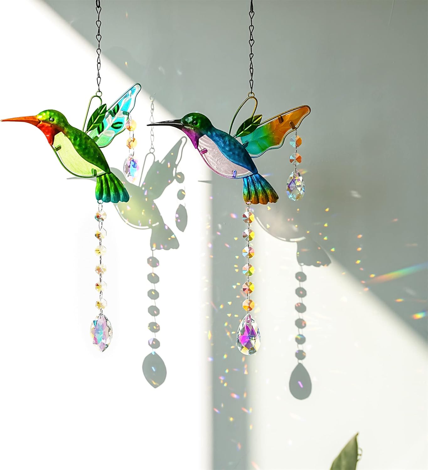 2 Atrapasoles Colibrí 18pulg Adorno Ventana Arco Iris Cristal