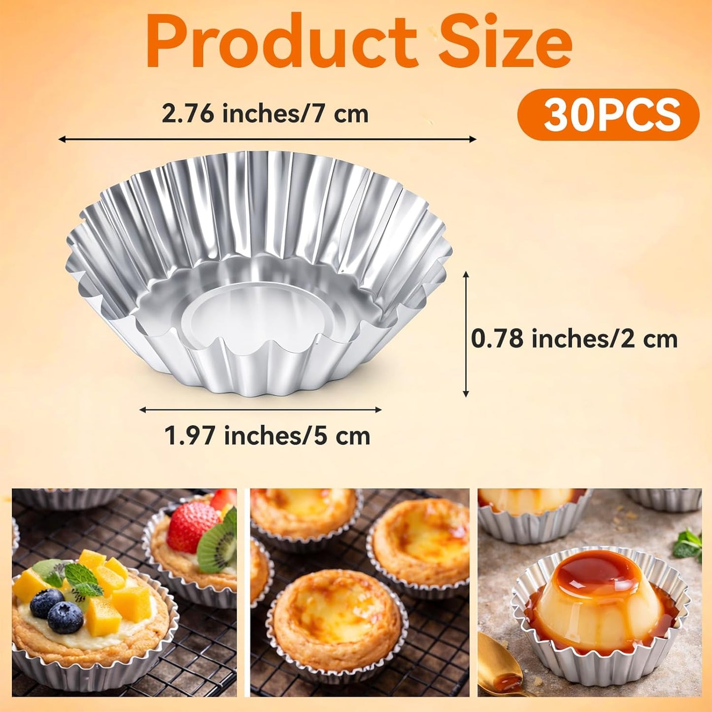 30 moldes reutilizables para tartaletas de 2.75 pulgadas de aluminio