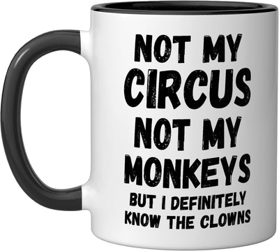 Taza cerámica Not My Circus Clowns Negro/Blanco