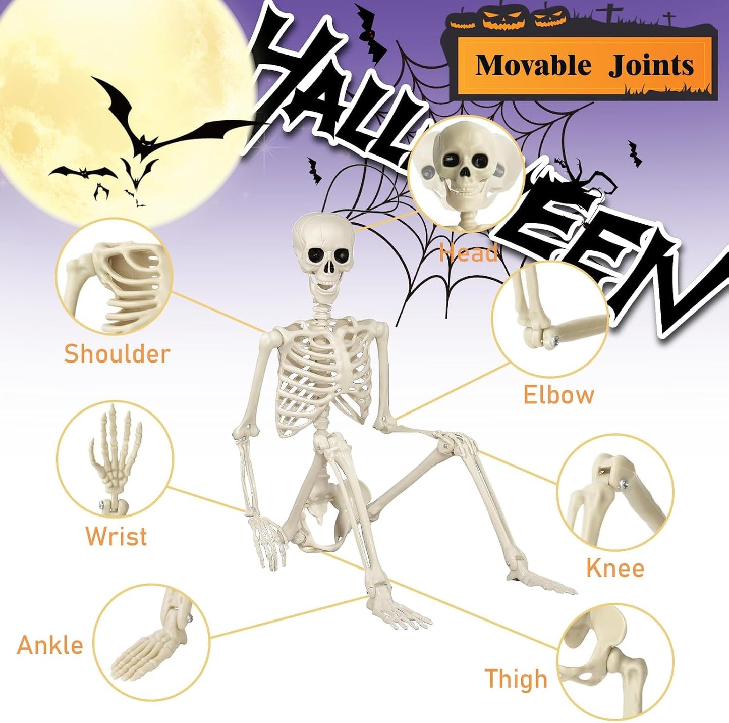 2 Esqueletos Halloween 16pulg con 20 arañas plástico