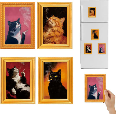 4 imanes de madera retro con diseño de gato para nevera y decoración
