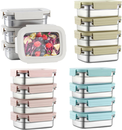 Caja bento de acero inoxidable con tapa 22.8oz para preparar comidas, sin fugas y hermético, reutilizable y apilable (blanco, amarillo, rosa, verde)