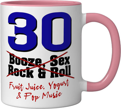 Taza Cerámica 30 Años Rock Roll Parodia Rosa/Blanco