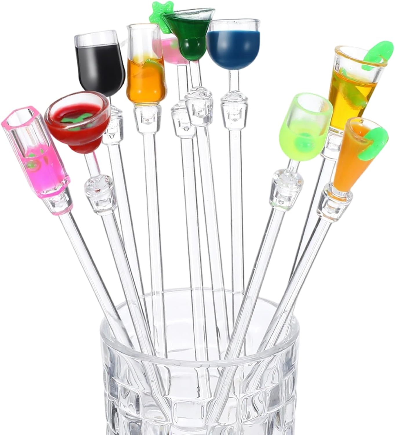 10 Palitos Swizzle Acrílicos Multicolores para Cócteles y Bebidas