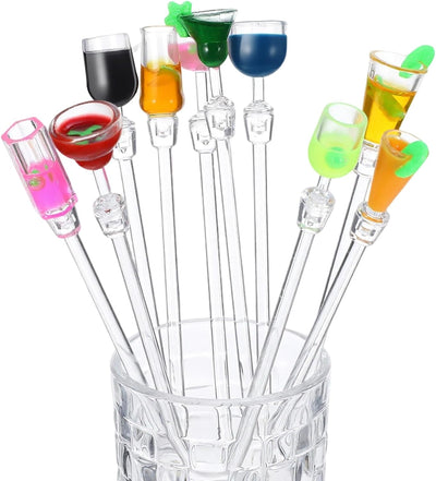 10 Palitos Swizzle Acrílicos Multicolores para Cócteles y Bebidas
