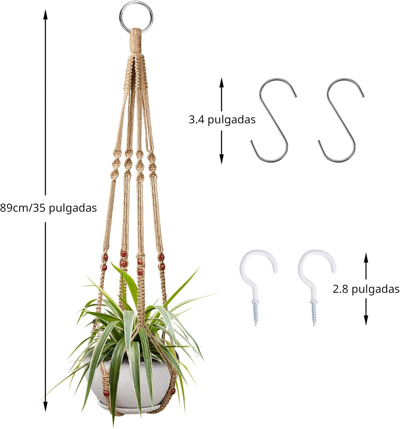 2 Ganchos Colgantes Macramé 35pulg Interiores Exteriores