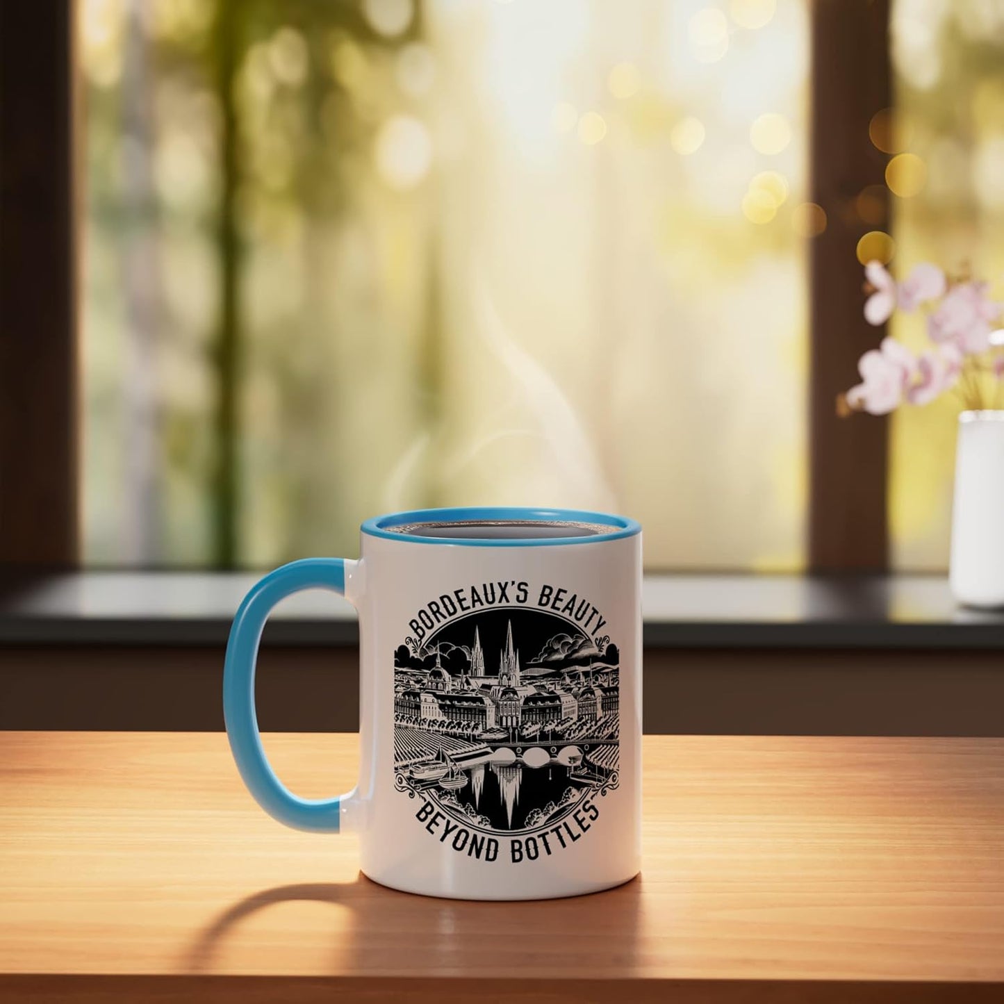 Taza cerámica Bordeaux Francia viaje azul/blanco
