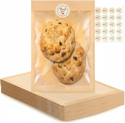 100 Bolsas papel kraft con ventana 5.1x7.5pulg a prueba de aceite