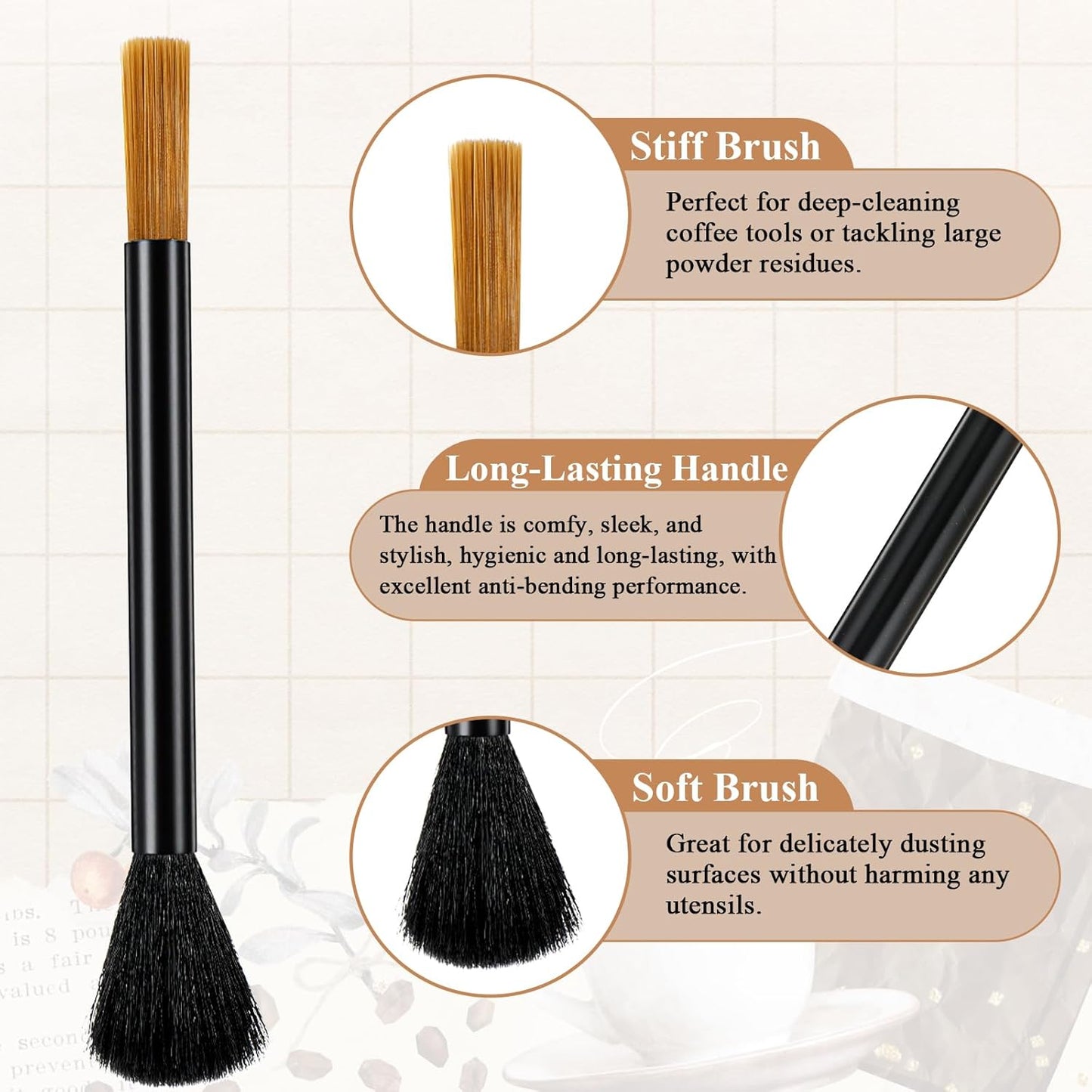 Set 2 cepillos para molinillo café madera nuez suave con gancho