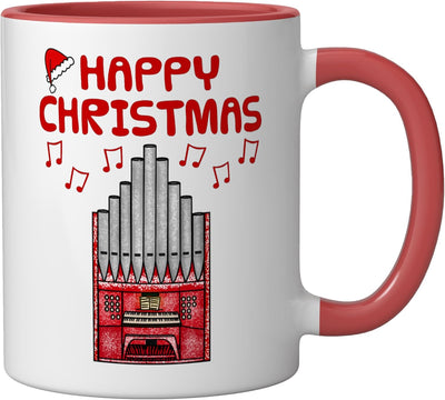 Taza cerámica navideña para organista cristiano roja/blanca