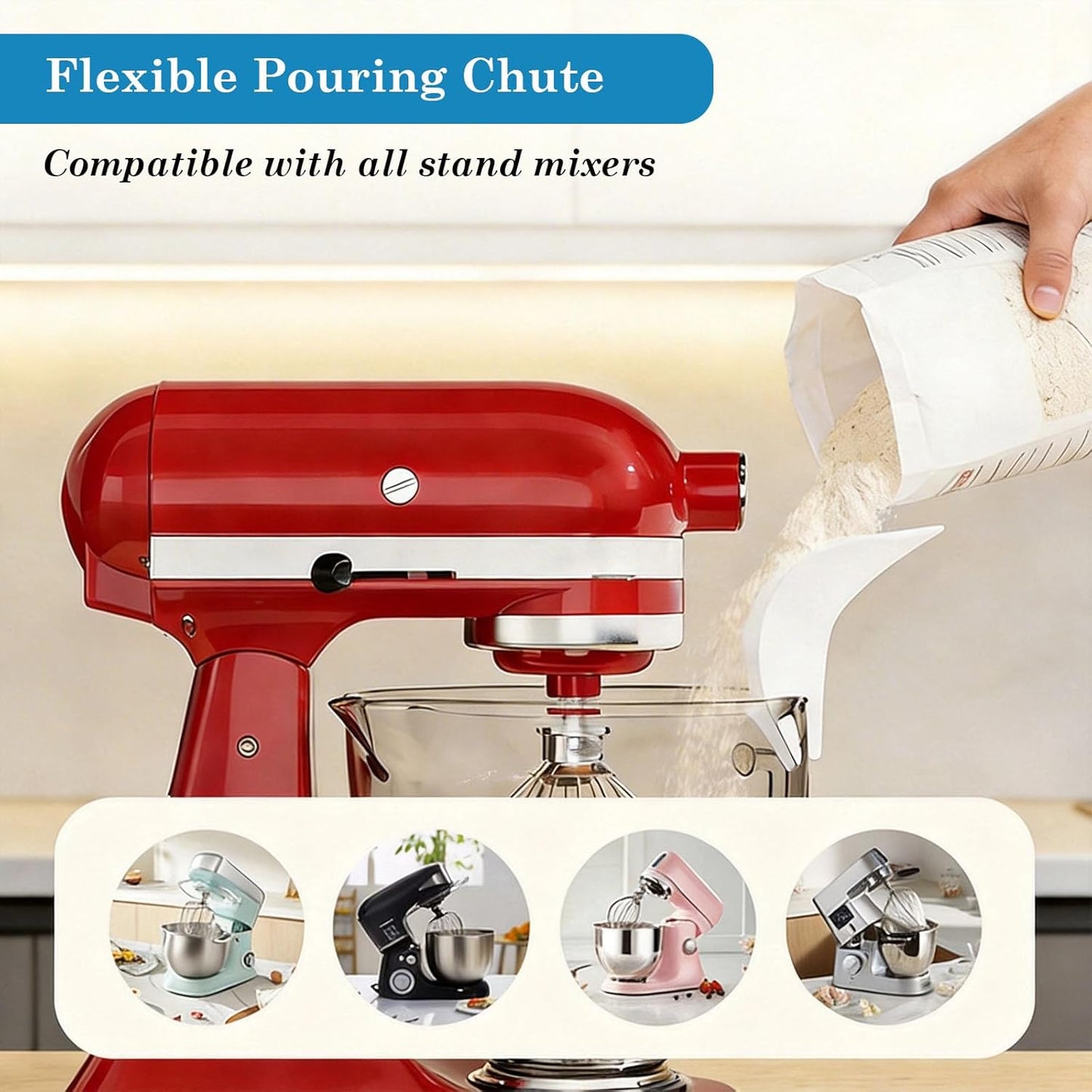 Embudo de harina de silicona universal para mezcladores Kitchenaid